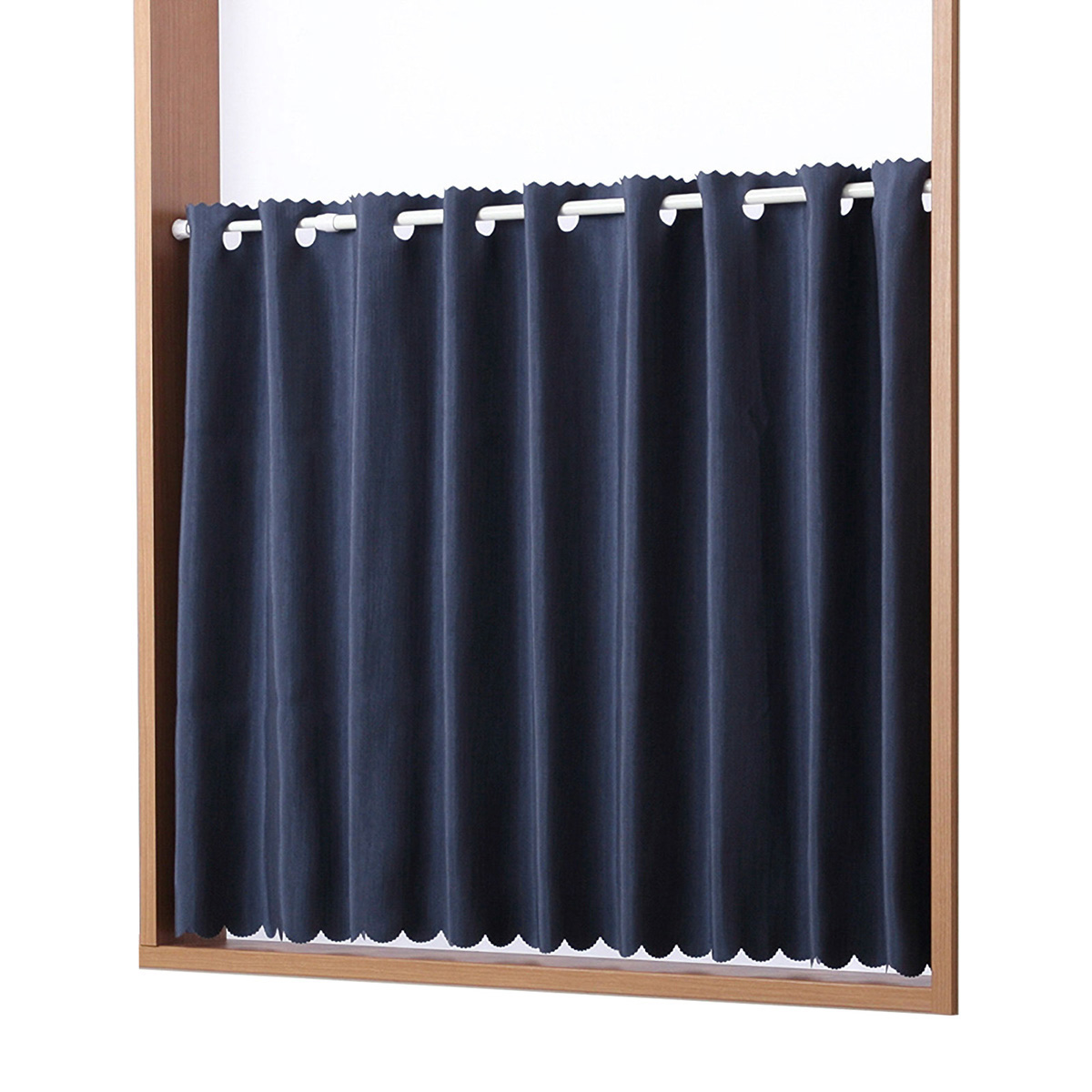 【遮光性カフェカーテン】シード防炎カフェネイビー　巾145×丈50cm
