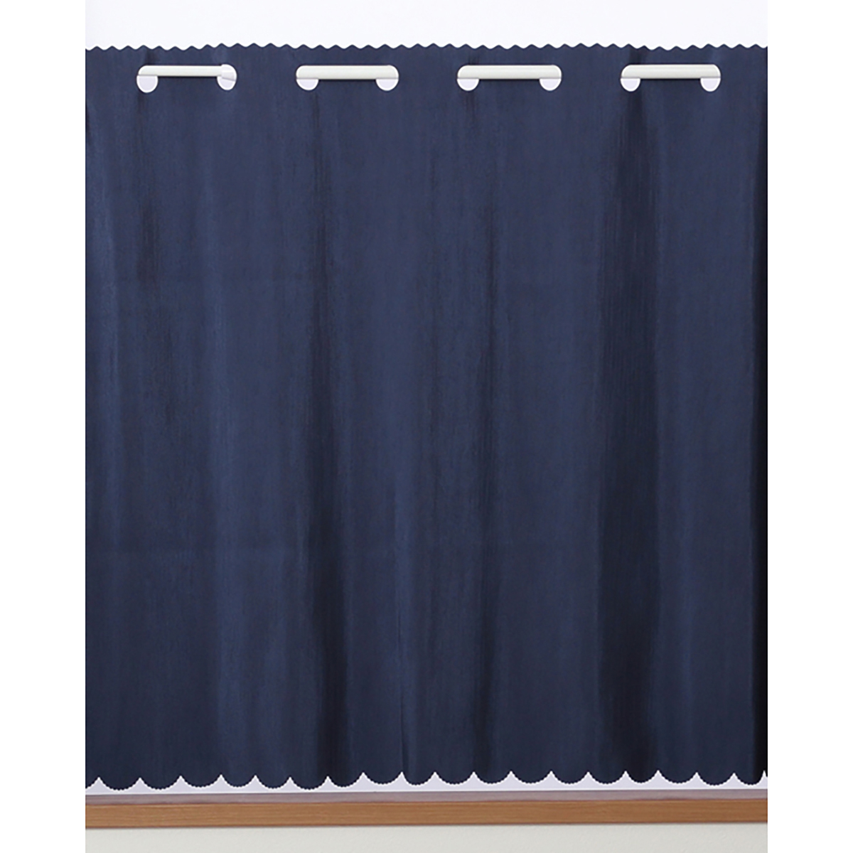 【遮光性カフェカーテン】シード防炎カフェネイビー　巾145×丈90cm