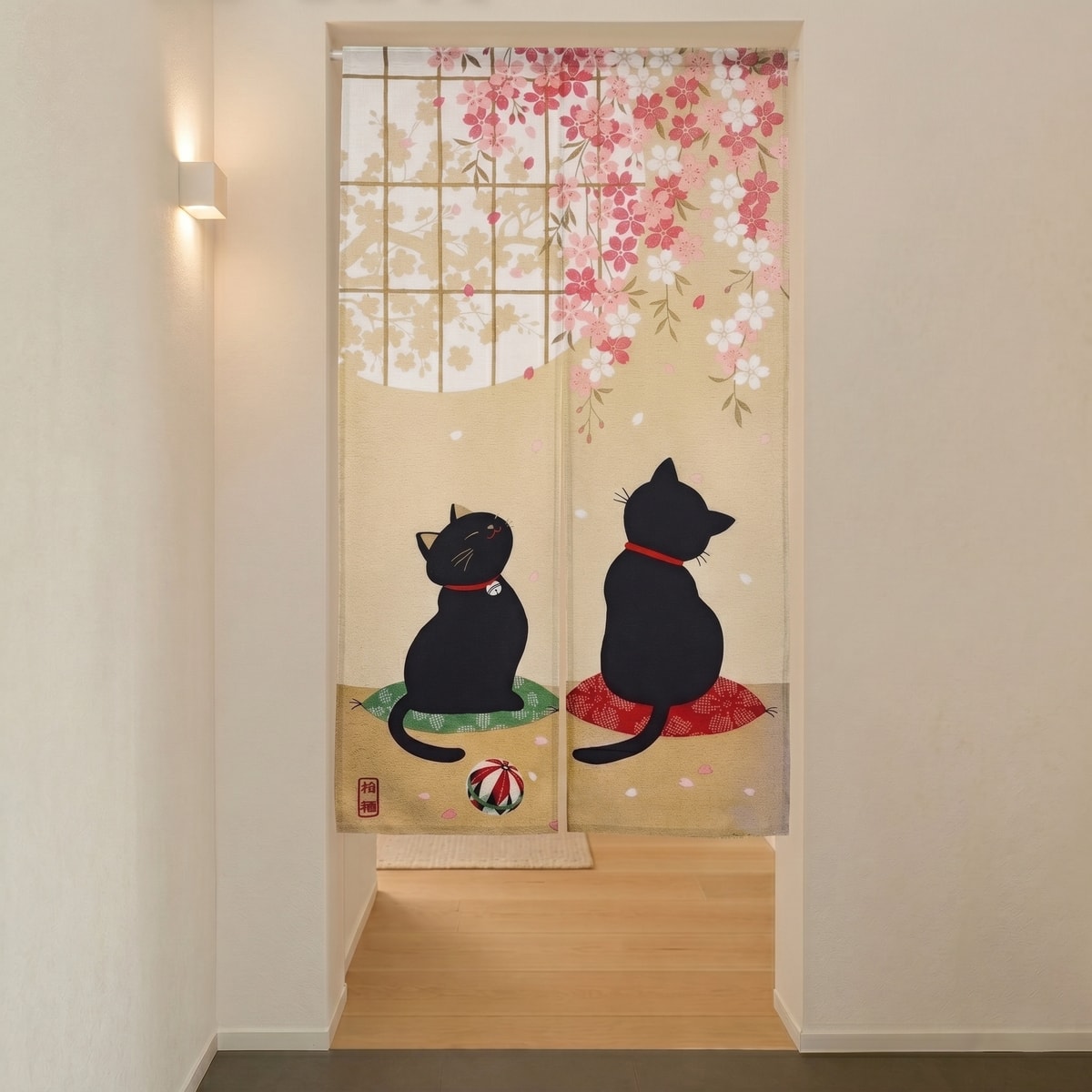 のれん】 桜クロネコ 幅85×丈150cm | かぜとゆきオンラインショップ