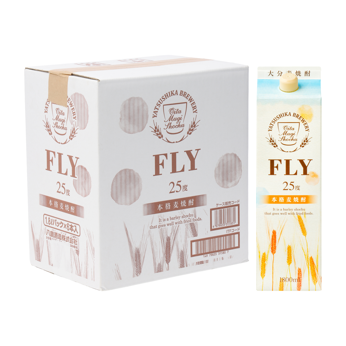 八鹿酒造 FLY 25度 パック 1800ml【ケース6本】【麦焼酎 大分県