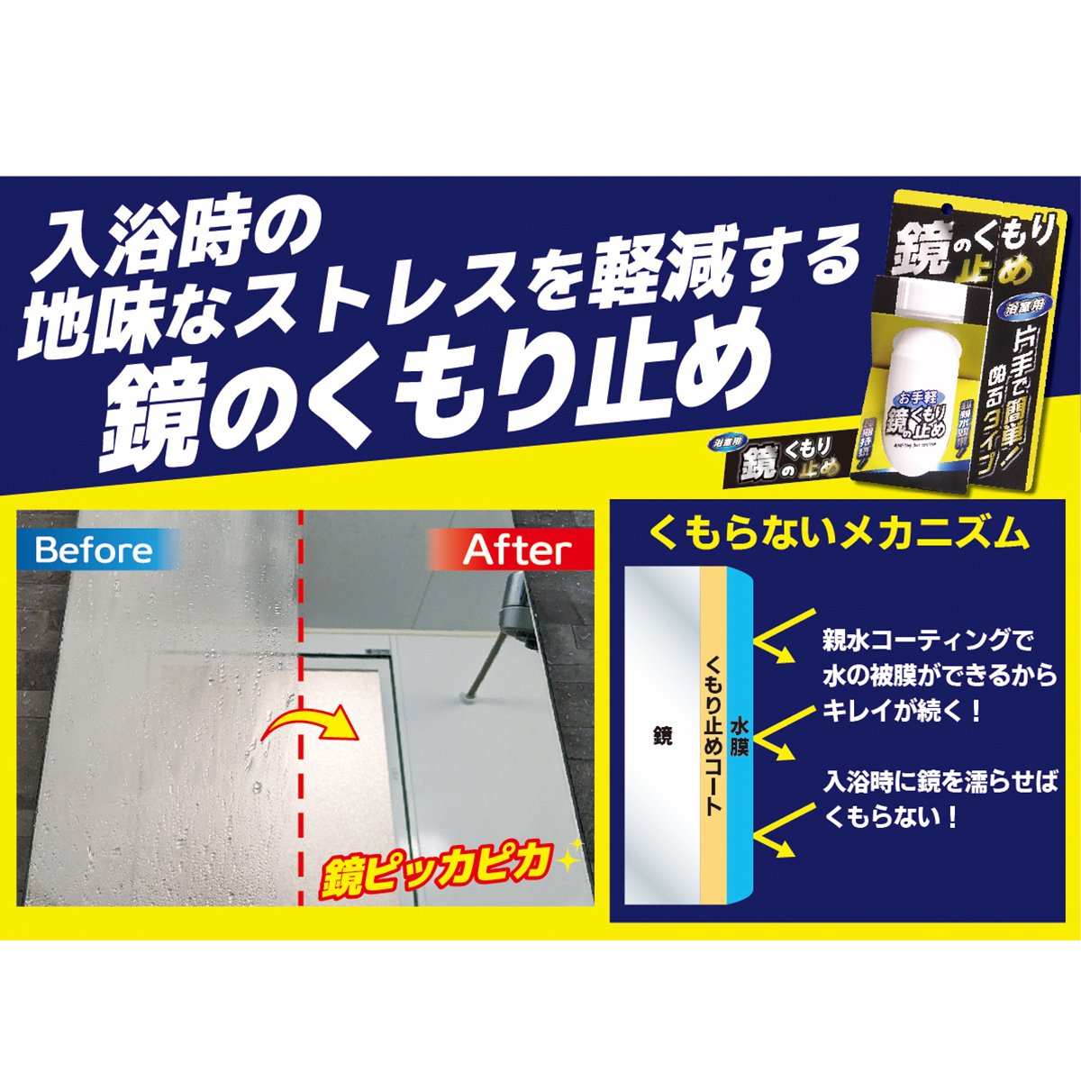 お手軽　鏡のくもり止め